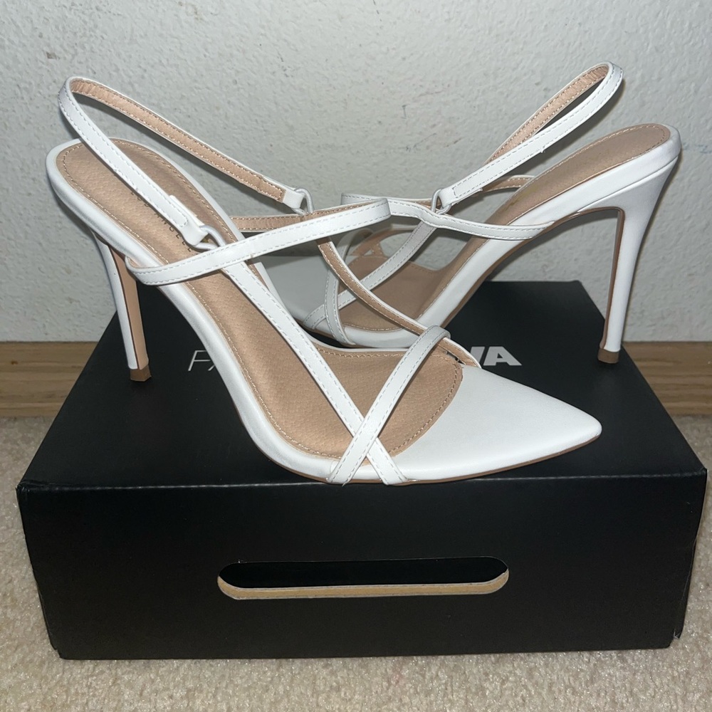 Fashion Nova White Strappy Heels